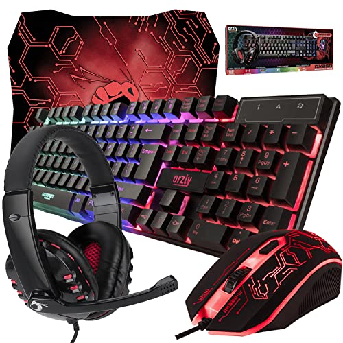 Gaming Keyboard and Mouse and Mouse pad and Gaming Headset, Wired LED RGB Backlight Bundle for PC Gamers and Xbox and PS4 Users - 4 in 1 Edition Hornet RX-250 - Game-Savvy