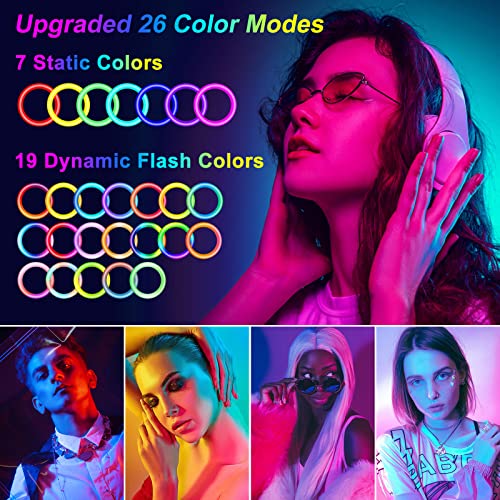 STALLY 12.3" RGB Ring Light with 63" Stand and 2 Phone Holder, Remote Shutter, Tablet iPad Holder, Desk Tripod, Ring Light with 3 CCT Mode & 26 Color Modes for Live Stream/Makeup/YouTube/TikTok - Game-Savvy