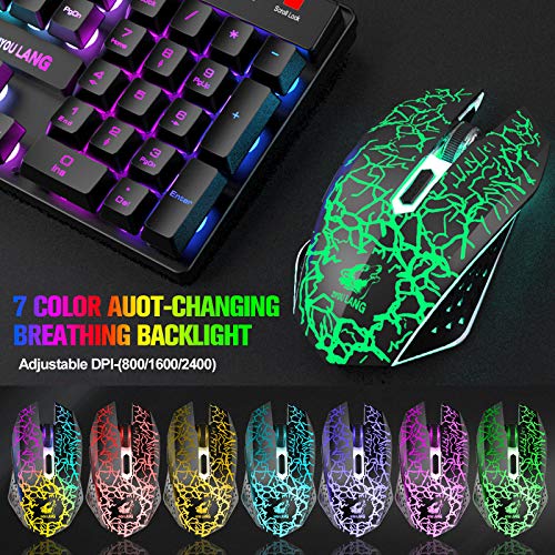 Wireless Gaming Keyboard and Mouse Combo with 87 Key Rainbow LED Backlight Rechargeable 3800mAh Battery Mechanical Feel Anti-ghosting Ergonomic Waterproof RGB Mute Mice for Computer PC Gamer (Black) - Game-Savvy